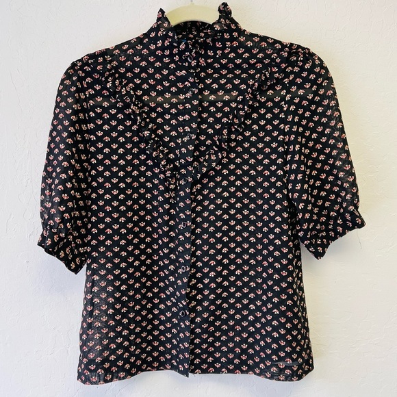 Vintage Tops - Vintage Western Sheer Black and Red Blouse